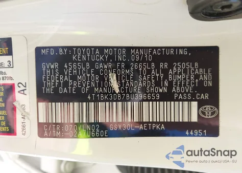 2011 Toyota Avalon Limited z USA, uszkodzony, nr VIN 4T1BK3DB7BU396659